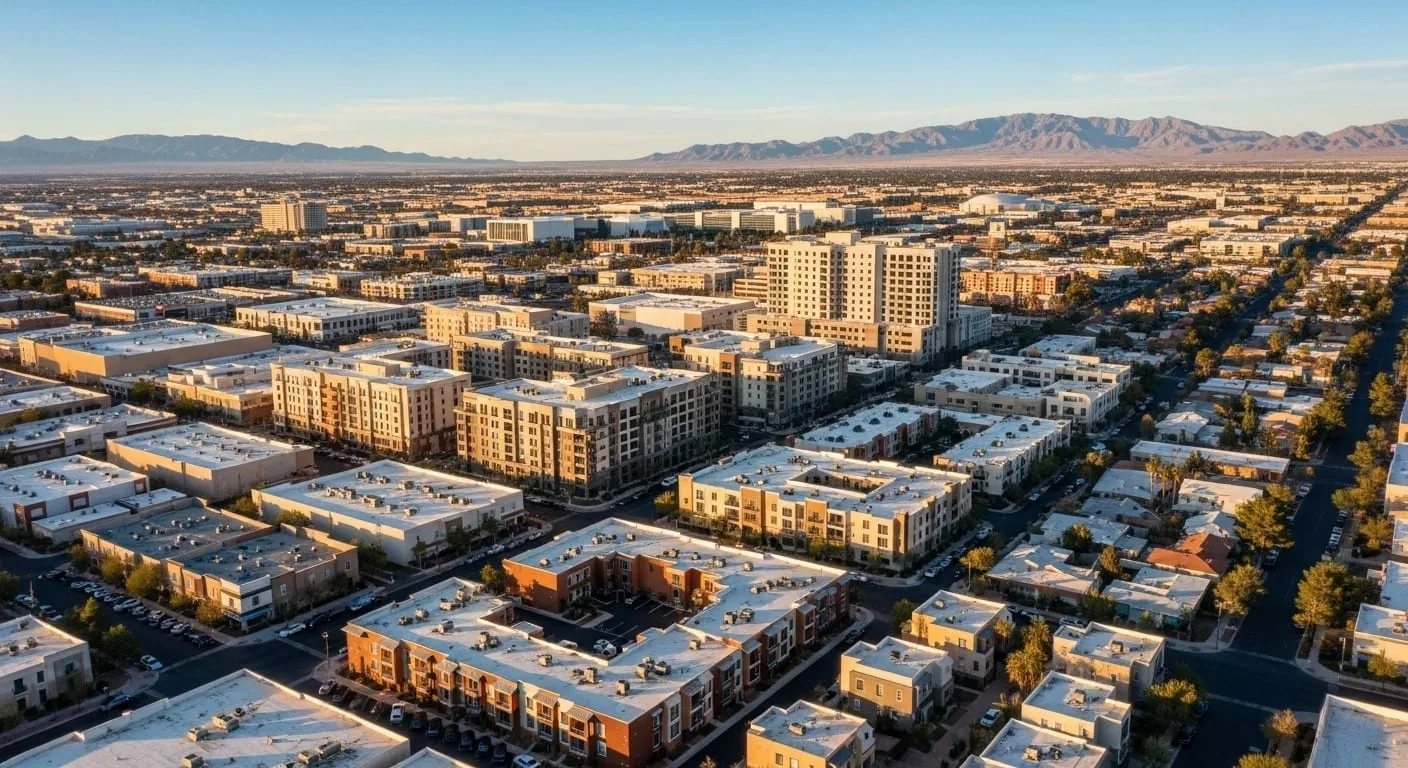 Downtown Las Vegas skyline at dusk