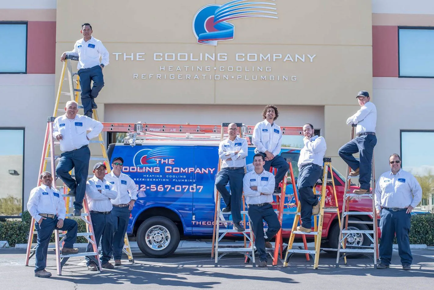 The Cooling Company full team with service van at Las Vegas headquarters